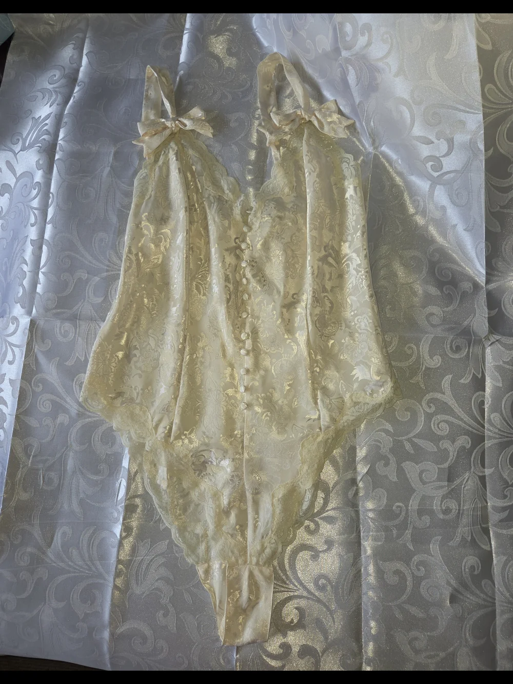 Victoria's Secret Ivory Satin Jacquard  Bodysuit